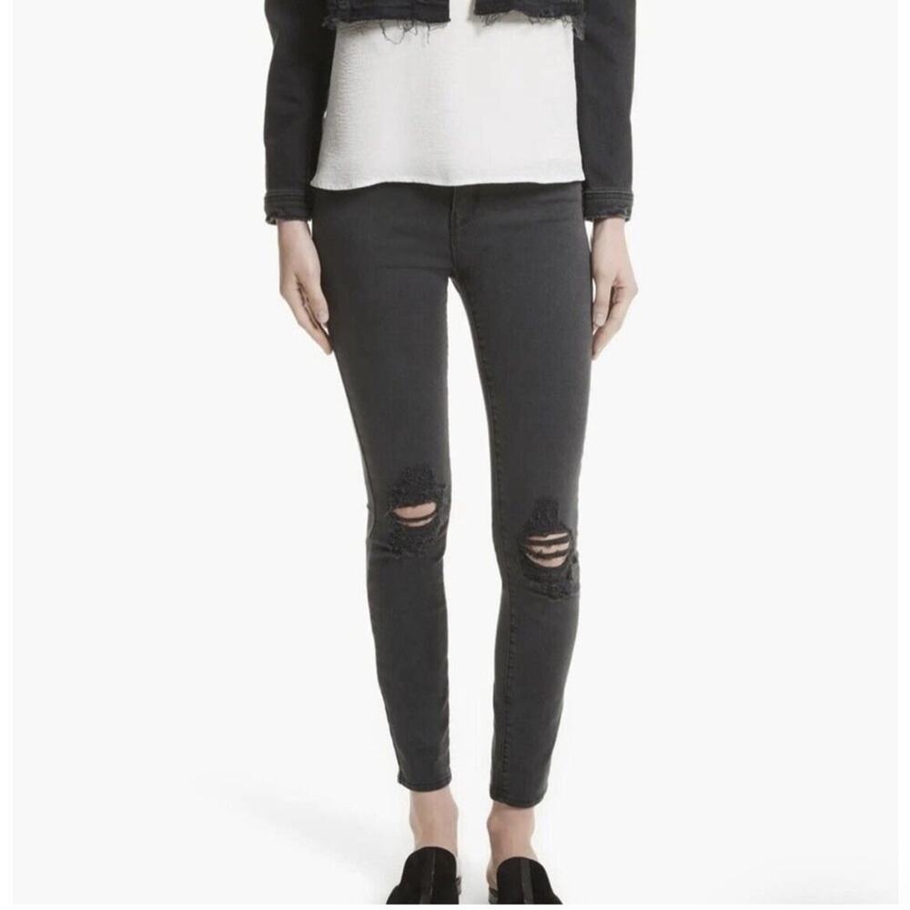 L'AGENCE Margot High Rise Distressed Skinny Washed Black Jeans 25